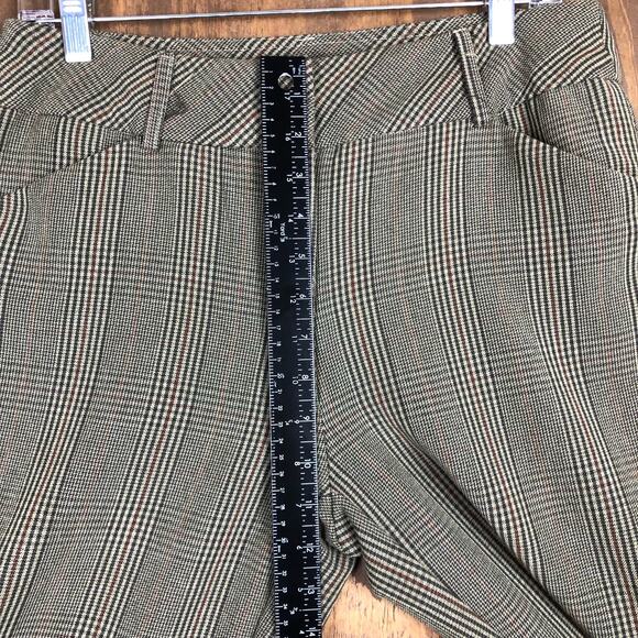 Roz & Ali Womens Pants Brown Green Checkered Plaid Workwear High Rise Stretch 8 - Picture 7 of 11